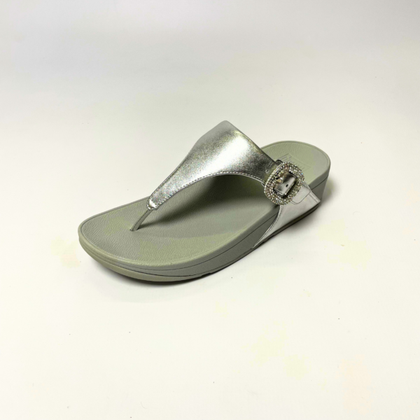 Fitflop LULU CRYSTAL-BUCKLE LEATHER silver sandal - Image 2