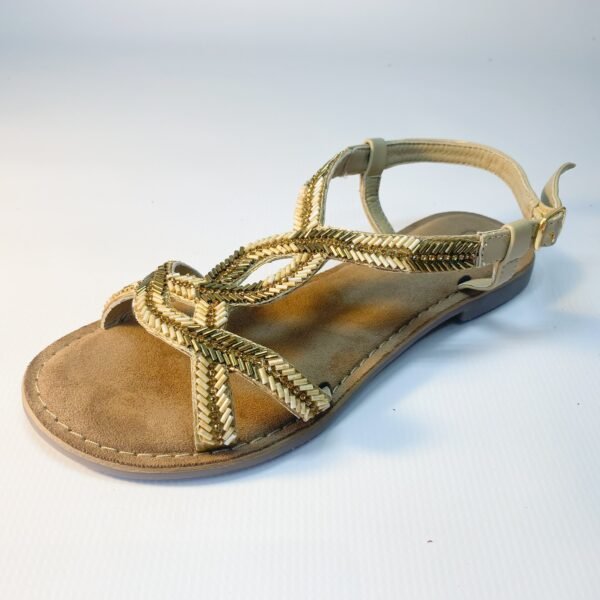 Gia beige beaded leather sandal - Image 2