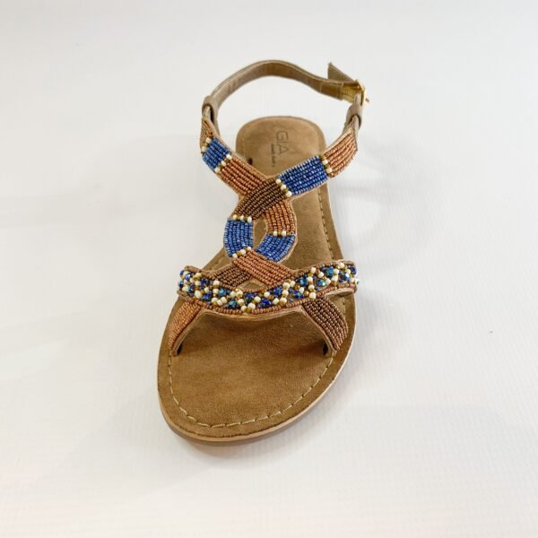 Gia leather blue beaded sandal - Image 3