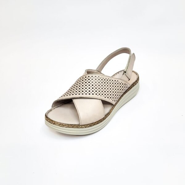 Gia stone leather sandal with velcro strap - Image 2