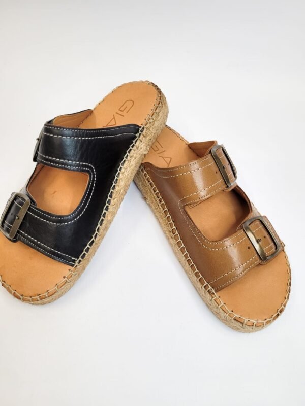 Gia tan leather double buckle espadrille sandal - Image 5