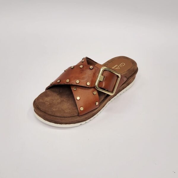 Gia leather tan crossover flatform with buckle detail - Image 2