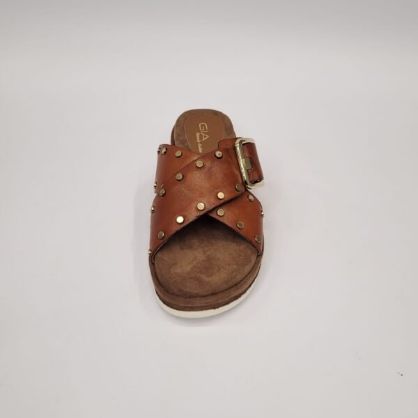 Gia leather tan crossover flatform with buckle detail - Image 4