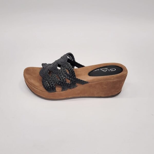 Gia leather black weave wedge sandal - Image 3