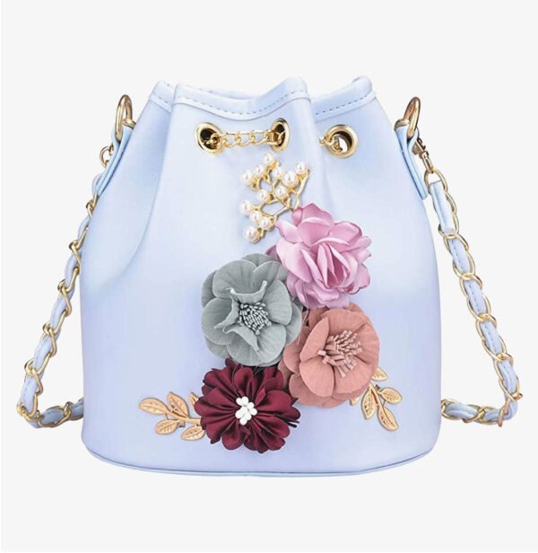 PU Leather Flower Drawstring Bucket Bag - Image 3